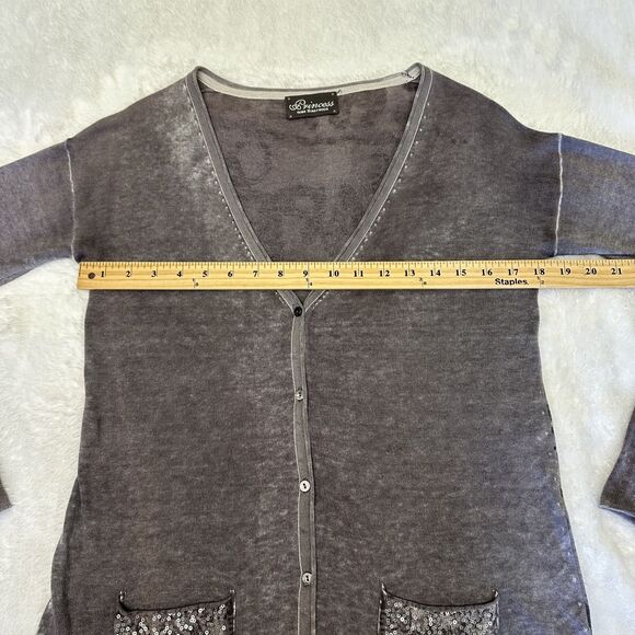 Princess Goes Hollywood Gray Long Sleeve V Neck Cotton/Cashmere Cardigan Sz 8/38 - Picture 10 of 12